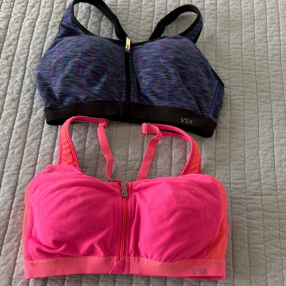VSX Hot Pink & Blue Space-Dye Zip-Front Sports Bras